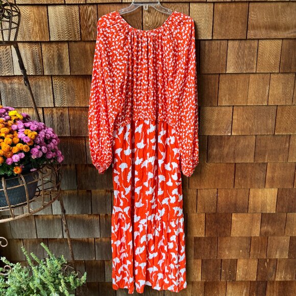 Diane Von Furstenberg DVF for Target V-Neck Ginkgo Cherry Tomato Maxi Dress 1X - Picture 6 of 13